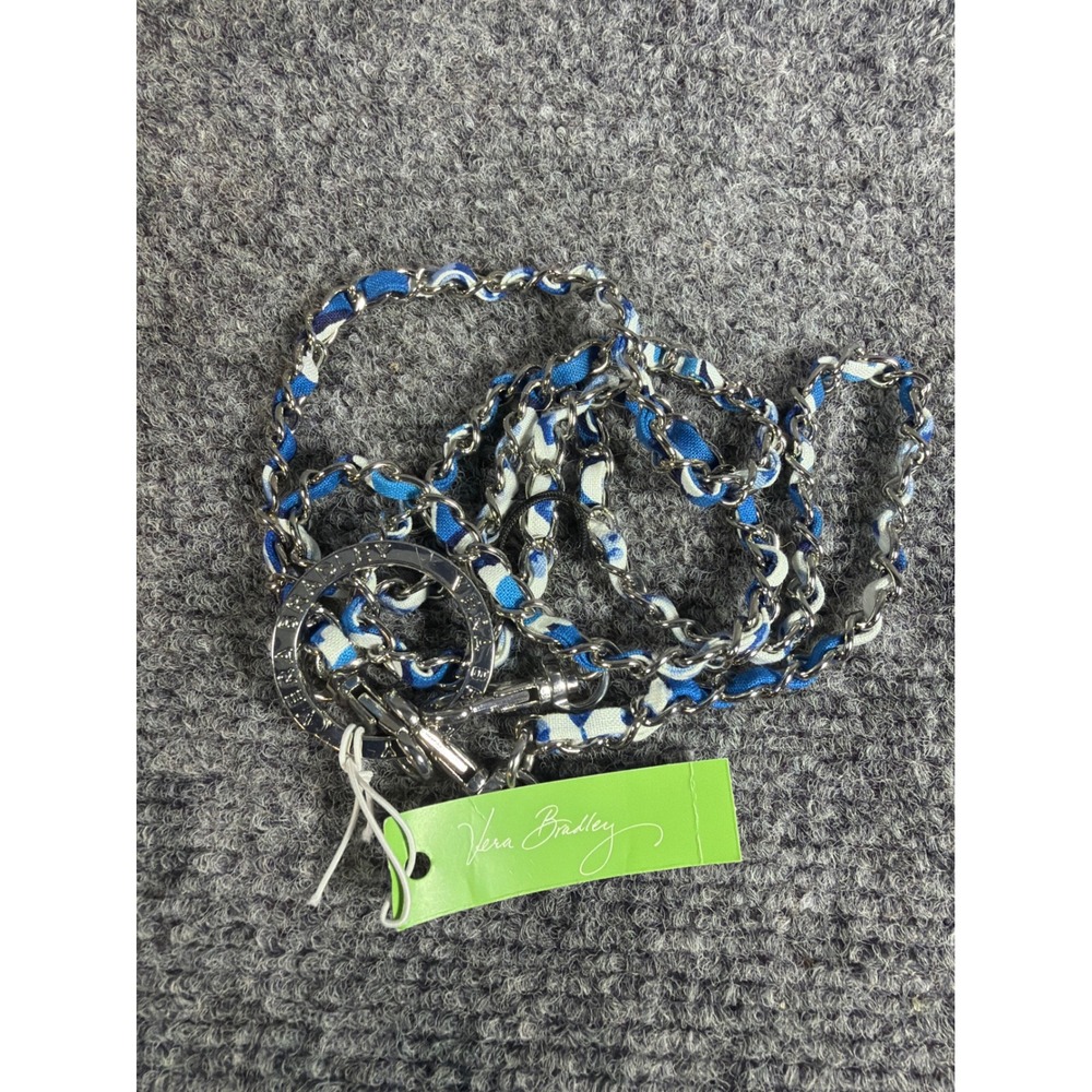 Vera Bradley Chain Lanyard Blue Lagoon Floral Silver Tone ID Key Holder NWT